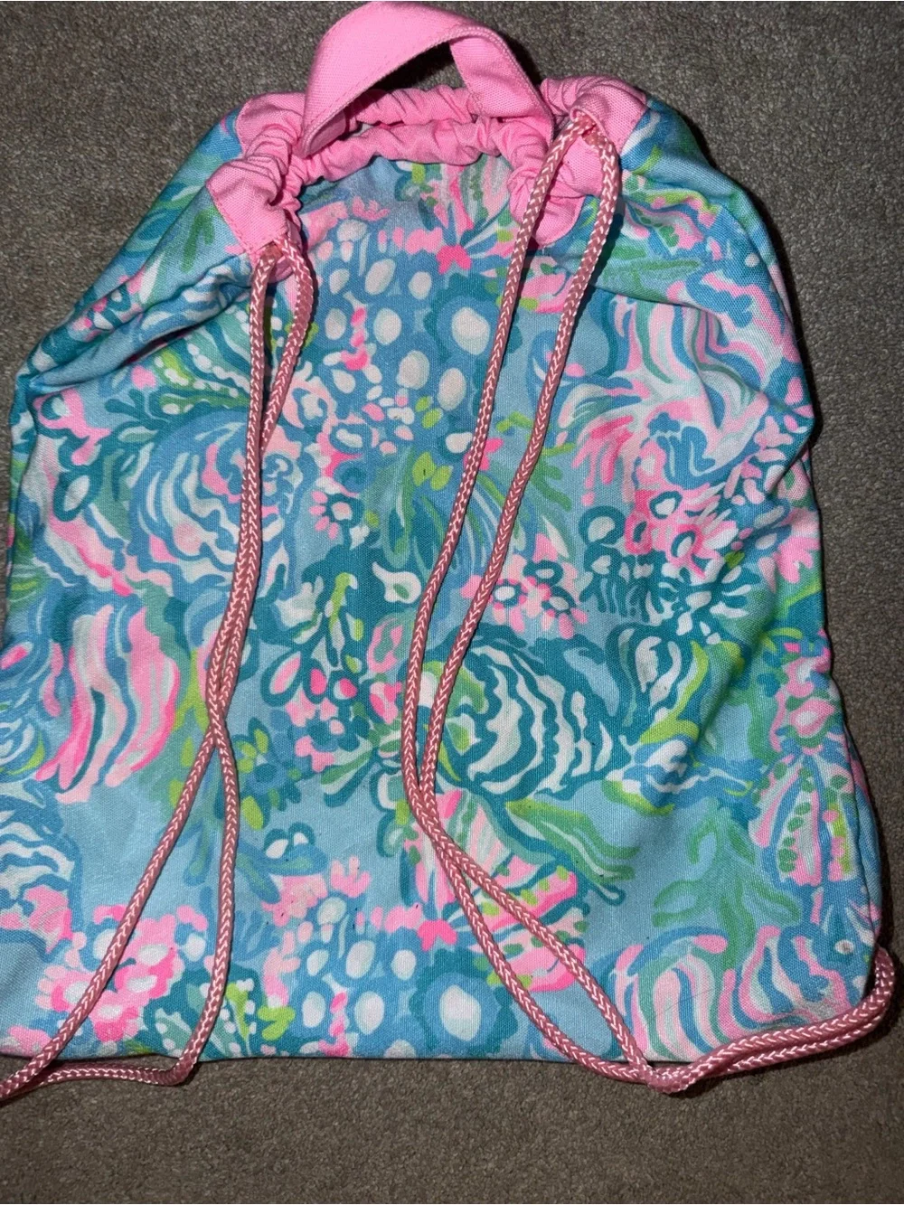 Lilly Pulitzer Pink & Blue Drawstring Backpack/Pool bag